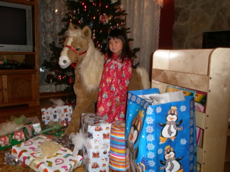 Kasen surrounded by her presents